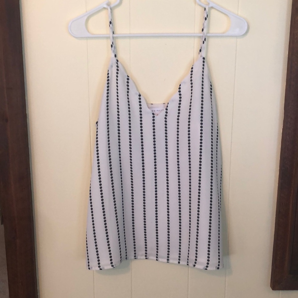 Socialite black and white striped tank top with scalloped detail